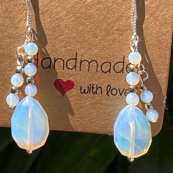 E1. Opalite Glass Sea Opal & .935 Sterling Silver Earrings Made on Maui - Picture 3 of 3